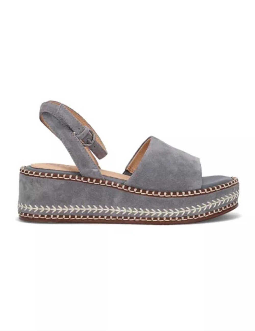 Women's Blue Gray Nubuck Leather Platform Sandals with Ankle Strap Size 10 NWT